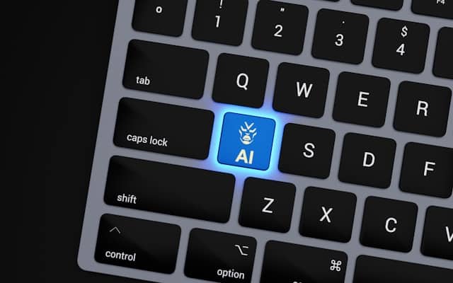 Laptop keyboard with glowing AI key representing artificial intelligence limitations in mental health apps
